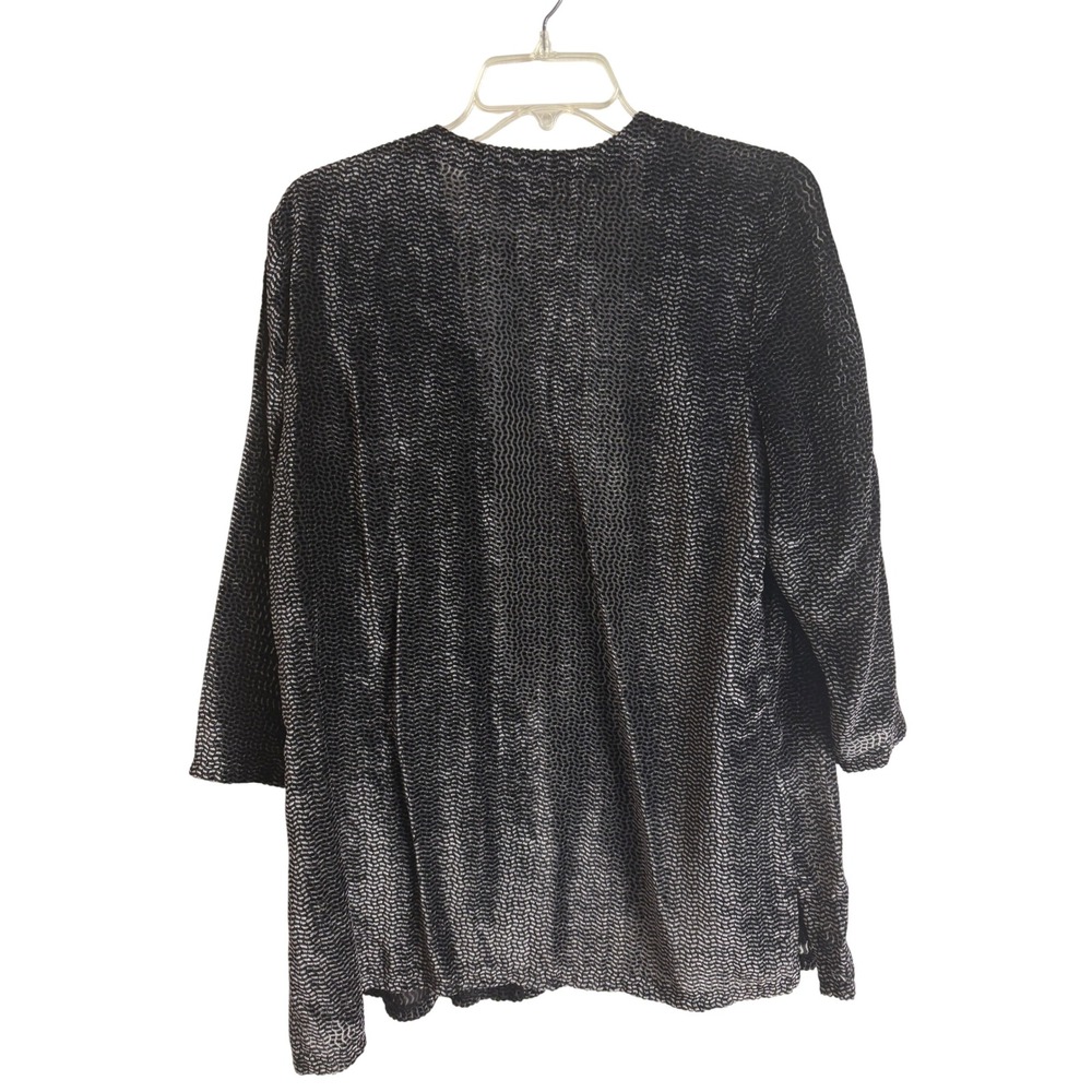 Chicos Travelers Collection Black Silver Textured Open Front Cardigan Size 1 M - Picture 2 of 9